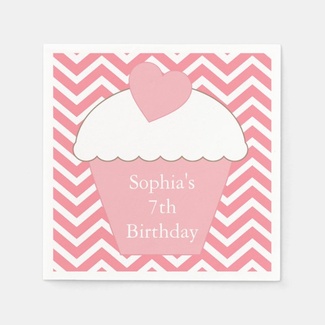 Serviettes Jetables Pink Chevron Cupcake (Devant)