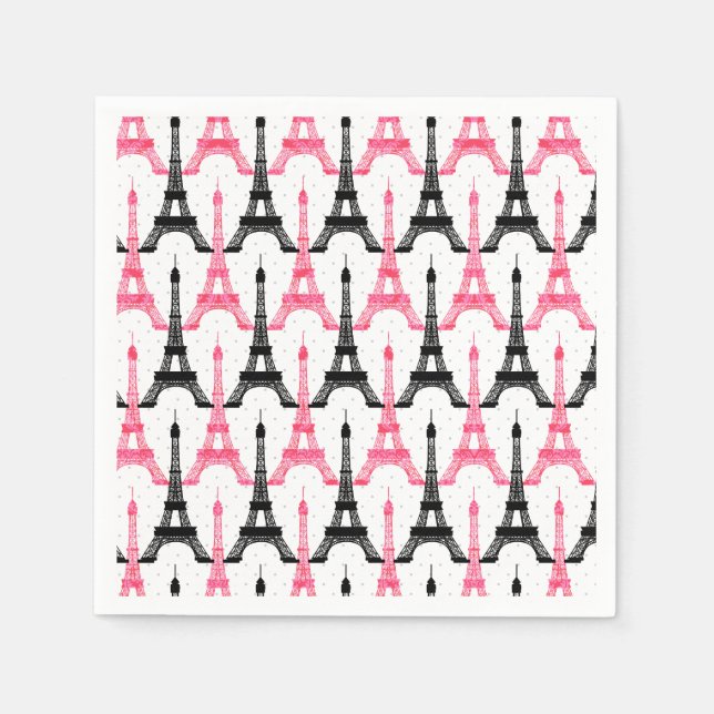 Serviettes Jetables Pink Chic Tour Eiffel Papier serviettes (Devant)