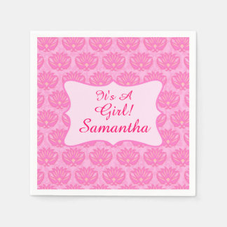 Serviettes Jetables Pink Damask Baby C'est une fille Annouement de nai