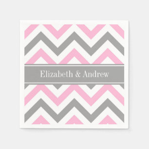 Serviettes Jetables Pink Dk Gray White LG Chevron Gray Name Monogram
