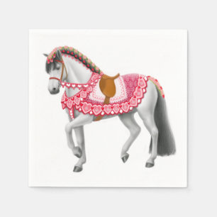 Serviettes Jetables Pink Heart Carousel Cheval Napkins