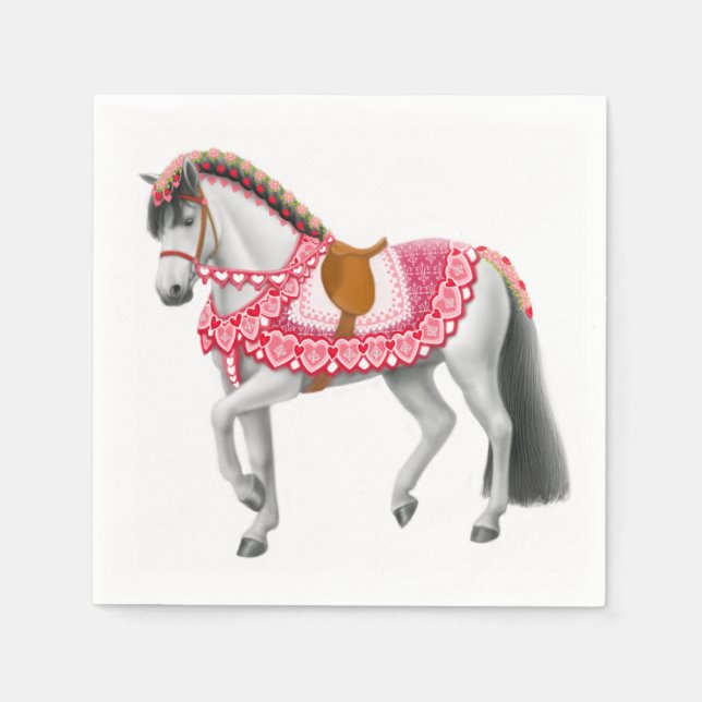 Serviettes Jetables Pink Heart Carousel Cheval Napkins (Devant)
