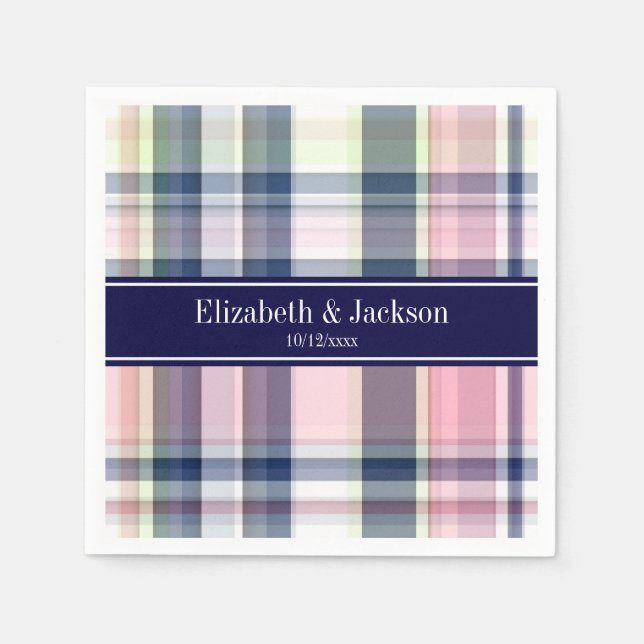 Serviettes Jetables Pink Navy Green White Preppy (Devant)