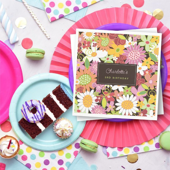 Serviettes Jetables Pink Pastels Fleurs de Printemps Jardin Fête d'ann (Pink Pastels Spring Flowers Garden Kid's Birthday Party Paper Napkins @ fat_fa_tin)