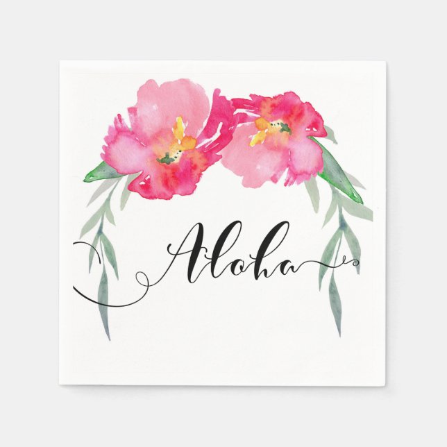 Serviettes Jetables Pink Tropical Green Leaf Vine Floral Aloha Party (Devant)
