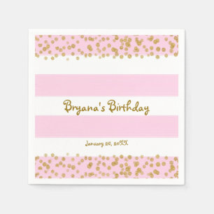 Serviettes Jetables Pink White & Gold Confetti BIRTHDAY Party Napkins