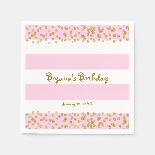 Serviettes Jetables Pink White & Gold Confetti BIRTHDAY Party Napkins (Devant)