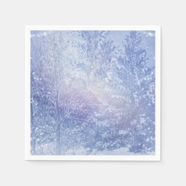 Serviettes Jetables Pins de forêt d'hiver Snowflakes Soirée élégante (Devant)