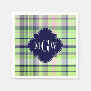 Serviettes Jetables Pistachio Marine rose What Preppy Madras Monogramm
