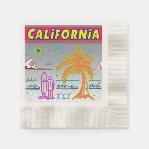 Serviettes Jetables Plage de surfer "CALIFORNIA" Napkins