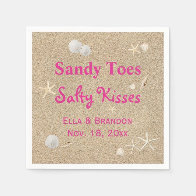 Serviettes Jetables Plage Sandy Toes Salty Baisers Mariage Napkin rose (Devant)