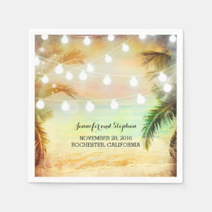 Serviettes Jetables Plage Sunset Palms and String Lights Mariage