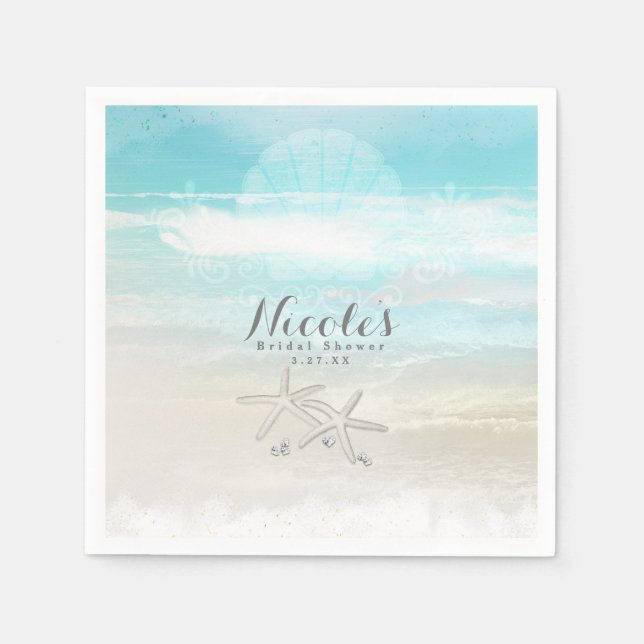 Serviettes Jetables Plage White Starfish Elégante Réception Été (Devant)