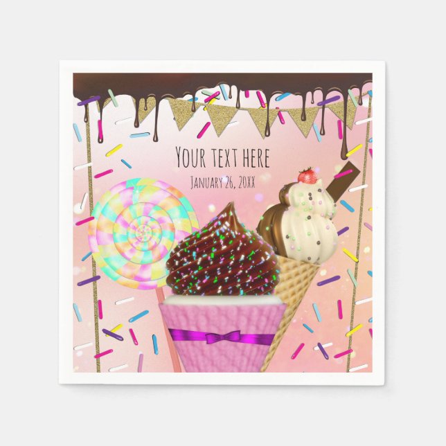 Serviettes Jetables Pluie Arroses Candy Land Sweets Party (Devant)