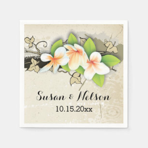 Serviettes Jetables Plumeria vintage/frangipani et mariage beige de li