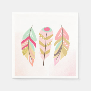Serviettes Jetables Plumes Boho Papier Napkins Rose Gold Girl Wild