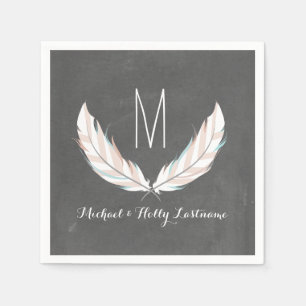 Serviettes Jetables Plumes + Chalkboard Monogram Mariage