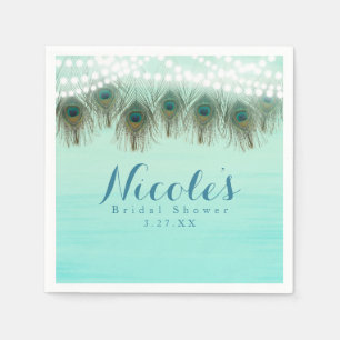 Serviettes Jetables Plumes de paon et lumières à cordes Parti rustique
