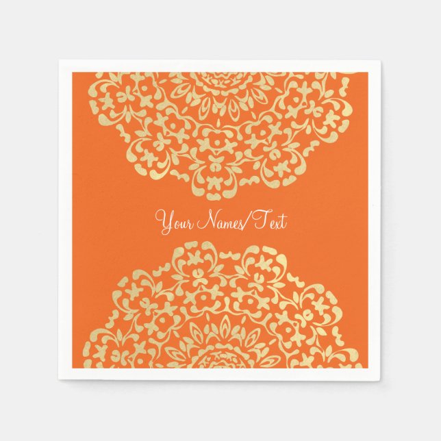 Serviettes Jetables Plutôt Élégant Or Orange Lacy Motif (Devant)