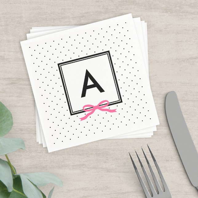 Serviettes Jetables Point Polka Noir et Blanc Chic Rose (Créateur téléchargé)