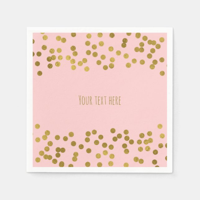 Serviettes Jetables Points Confetti Pink & Gold Faux Blushing (Devant)