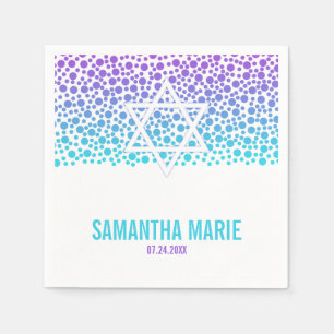 Serviettes Jetables Points Confetti Purple Bat mitzvah Turquoise