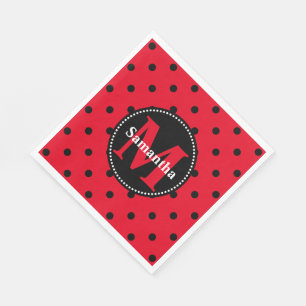 Serviettes Jetables Points polka en rouge et noir personnalisés