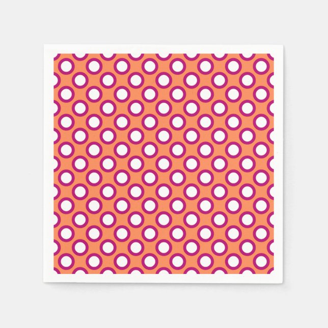 Serviettes Jetables Points tournés rétro, mandarine orange et magenta (Devant)