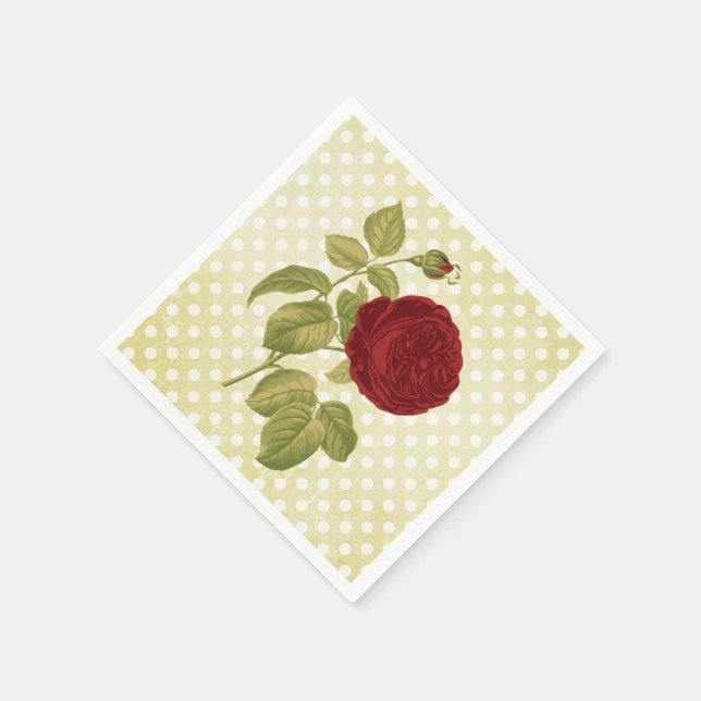 Serviettes Jetables Pois de parchemin de rose rouge antique (Coin)