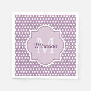 Serviettes Jetables Pois pourpre monogramme et nom de lavande Girly