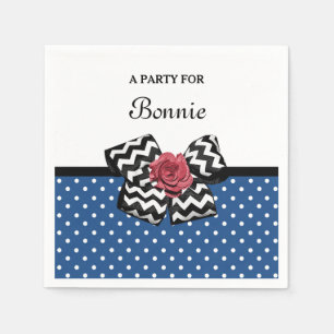 Serviettes Jetables Pois rouges mignons avec Rose Chevron Bow et nom