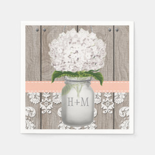 Serviettes Jetables Poisson Corail Monogramme Blanc Hydrangea Mason Ja