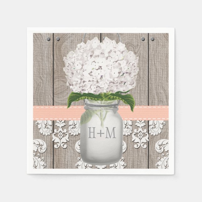 Serviettes Jetables Poisson Corail Monogramme Blanc Hydrangea Mason Ja (Devant)