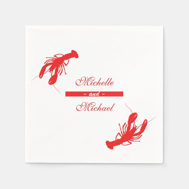 Serviettes Jetables Poisson-crevette rouge Homard Cocktail Napkins (Devant)