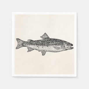 Serviettes Jetables Poisson vintage - Poissons aquatiques Modèle blanc