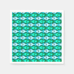Serviettes Jetables Poissons modernes de la moitié du siècle, vert d