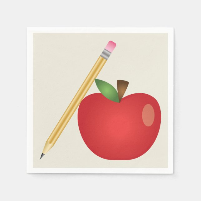 Serviettes Jetables Pomme Carton Rouge Et Crayon Jaune (Devant)