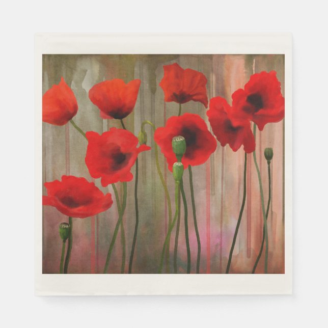 Serviettes Jetables Poppies d'aquarelle (Devant)