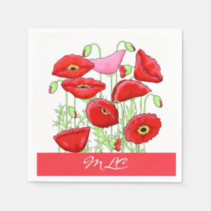 Serviettes Jetables Poppies roses rouges Art Personnalisé Monogramme p