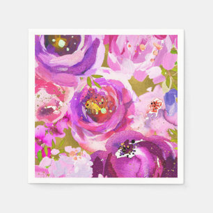 Serviettes Jetables Pops De Rose Violet Or Moderne Floral Chic Tendanc