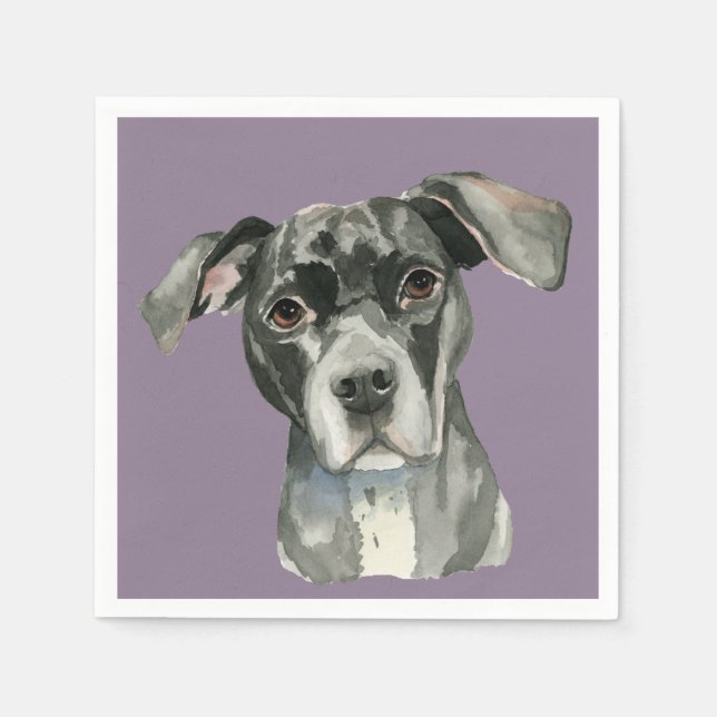 Serviettes Jetables Portrait d'aquarelle Black Pit Bull Dog (Devant)