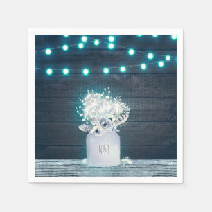Serviettes Jetables Pot de fleurs en verre & Lumières bleues Mariage r