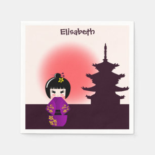 Serviettes Jetables Poupée japonaise kokeshi au temple pendant le cou