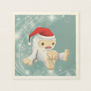 Serviettes Jetables Poupée Yeti de Noël portant un chapeau de Père Noë