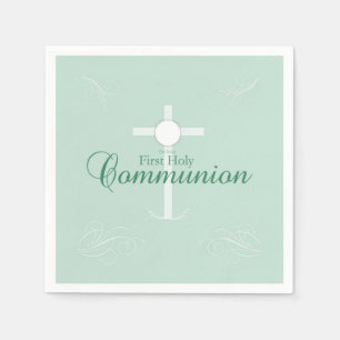 Serviettes Jetables Première Sainte Communion, écriture en vert doux