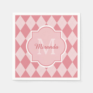 Serviettes Jetables Preppy Jacquard rose clair Girly Monogramme Nom de