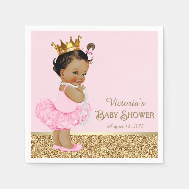 Serviettes Jetables Princesse ethnique Ballerina Baby shower d'or rose (Devant)