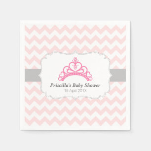 Serviettes Jetables Princesse Tiara, Chevron Rose, Bébé Douche fille