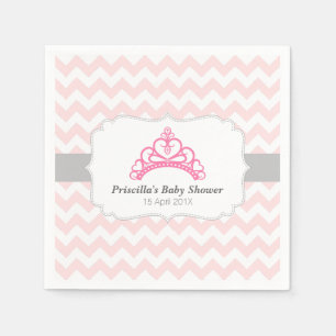 Serviettes Jetables Princesse Tiara, Chevron rose, douche de bébé