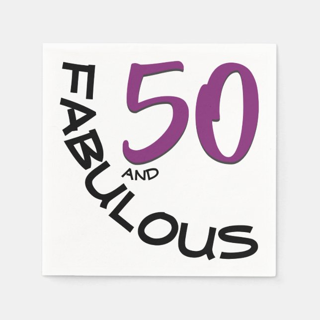Serviettes Jetables Purple Black 50 et une typographie fabuleuse Anniv (Devant)